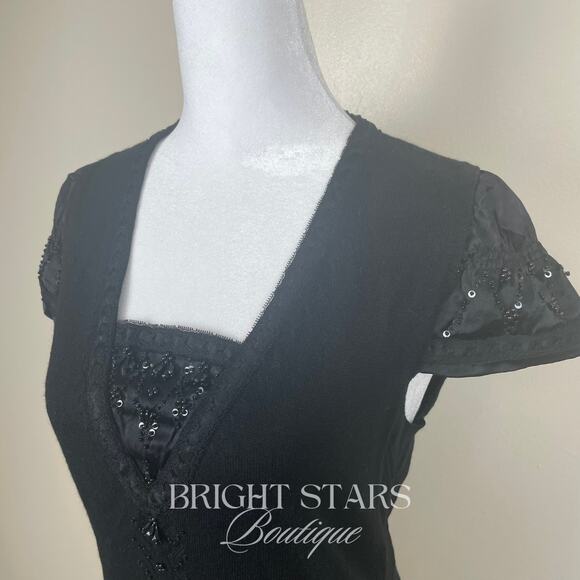 Extremely Rare Vintage Black Beaded Wool Silk Top ALT ASO Lorelai Gilmore Girls - Picture 7 of 10